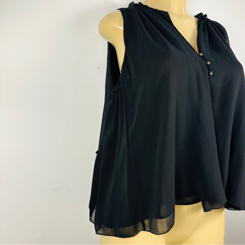 Zara Black Chiffon Top Sz M Sleeveless Ruffle Loose